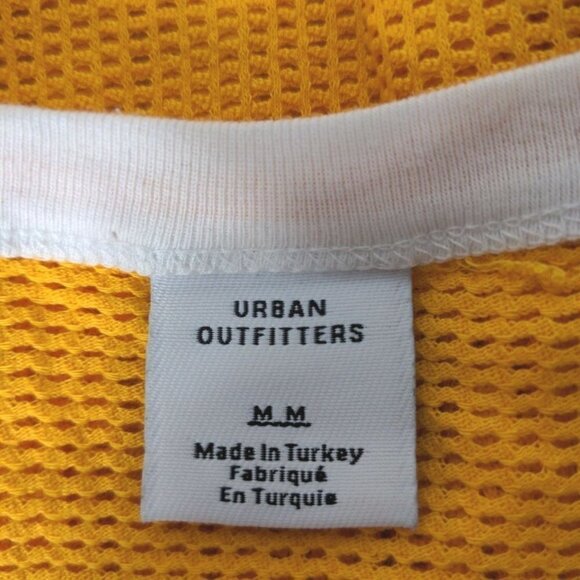 Urban Outfitters Women's Crop Top Size Medium Solid Gold Sheer Mesh Short Sleeve - Picture 4 of 5